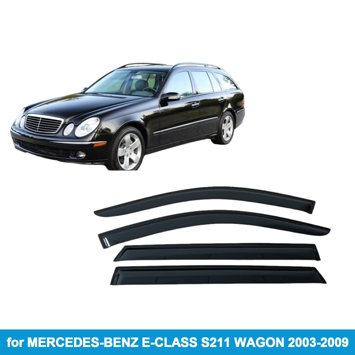 

Дефлекторы окон для MERCEDES-BENZ E-CLASS S211 WAGON 2003-2009, защита от дождя, боковые вентиляционные накладки, внешние, на клейкой ленте