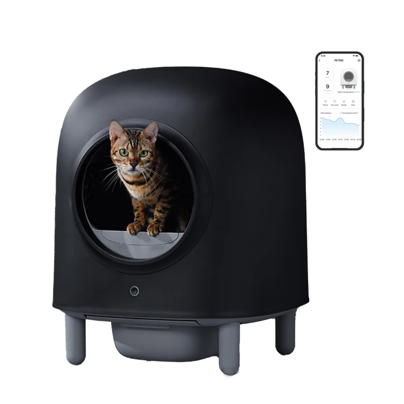 New Black  Automatic Cat . Box Petree Cat Smart Toilet APP Remote Control Intelligent Self-cleaning Electronic Pet Toilet