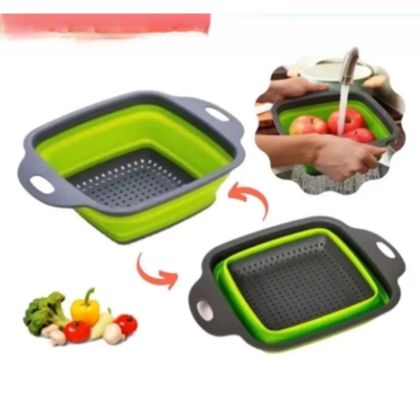 Square-Silicone Drainer Retractable Multipurpose Pasta Fruit Food
