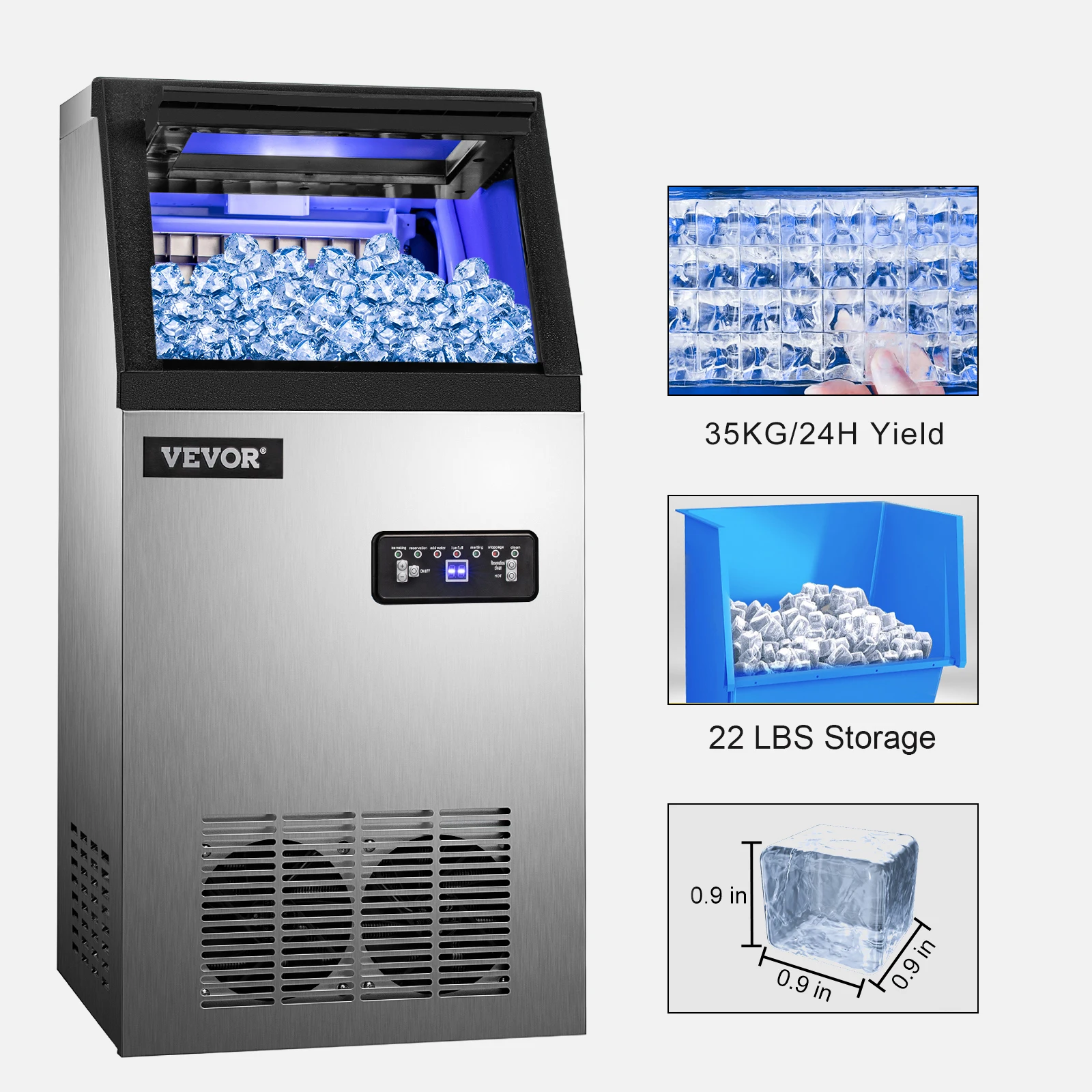 

30KG 35KG 40KG 60KG/24H Commercial Ice Maker Ice Cube Machine High Ice Yield & Storage Home Appliance for Bar Cafeteria