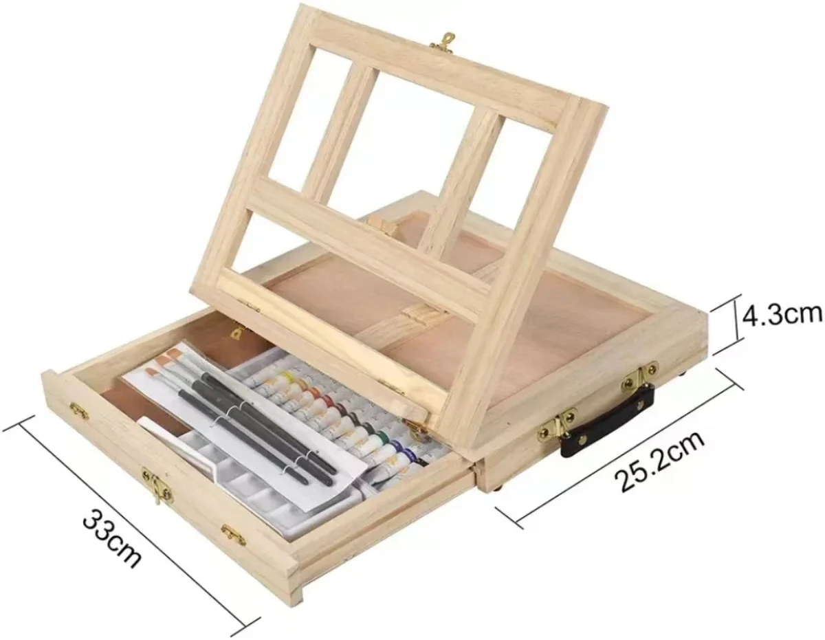 

Portable Wooden Table Easel for Artists And Kids Sketch Drawer Box Desktop Laptop Accessories Suitcase Art Painting Supplies