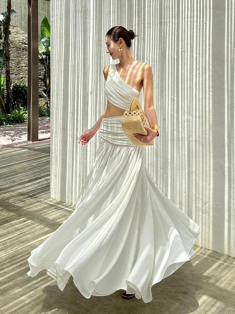 

Beach Vaion Aosphere Sensation Белая длинная юбка-миди Dr Open Ba Романтическое платье Ele Feel Summer 2024 Collection