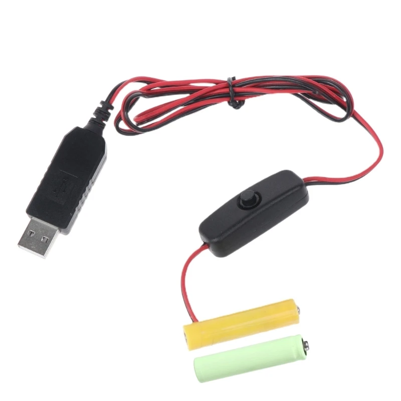 Universal 3V LR03 AAA Battery USB Power Supply Cable with 2Pcs 1.5V Battery Replacement Adapter