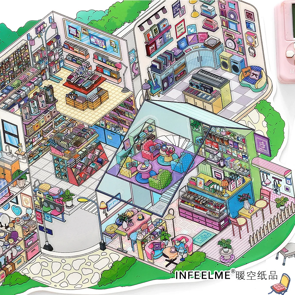 Kawaii الشارع التجاري 2.5D مركز تسوق صغير المشهد ملصق DIY بها بنفسك جيب المقصورة المشهد هدايا الهالوين #3