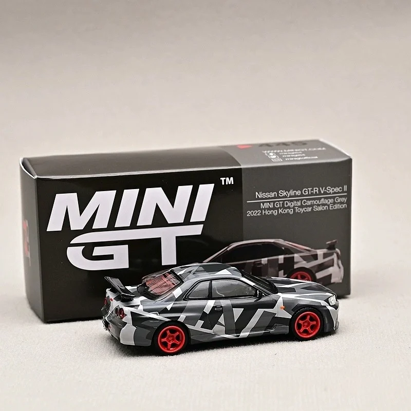 En stock 1:64 # 445 Nissan Skyline gtr r34 modelo de coche de aleación de simulación fundida a presión, juguete de regalo para niño, adorno coleccionable para adultos.