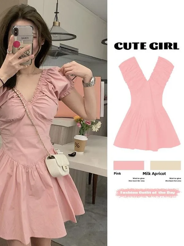 

Новинка! Женская модная юбка А-силуэта Ele Pink Dr с V-образным вырезом, коротким рукавом и эффектом утяжки талии, из полиэстера, летняя коллекция.