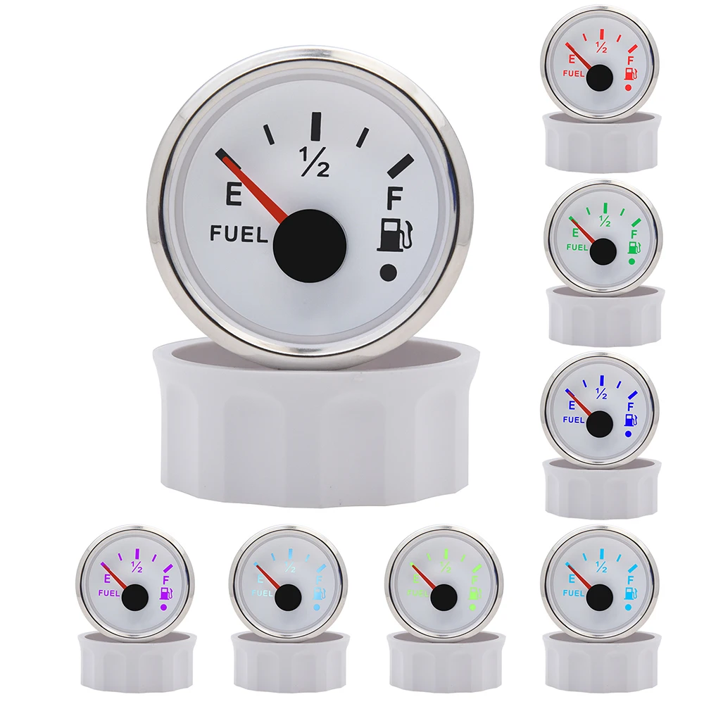 52MM Fuel Level Gauge 0-190 Ohm 7 LED Backlight With Alarm For Marine Car RV Camper Yacht Fuel Level Meter 12V/24V