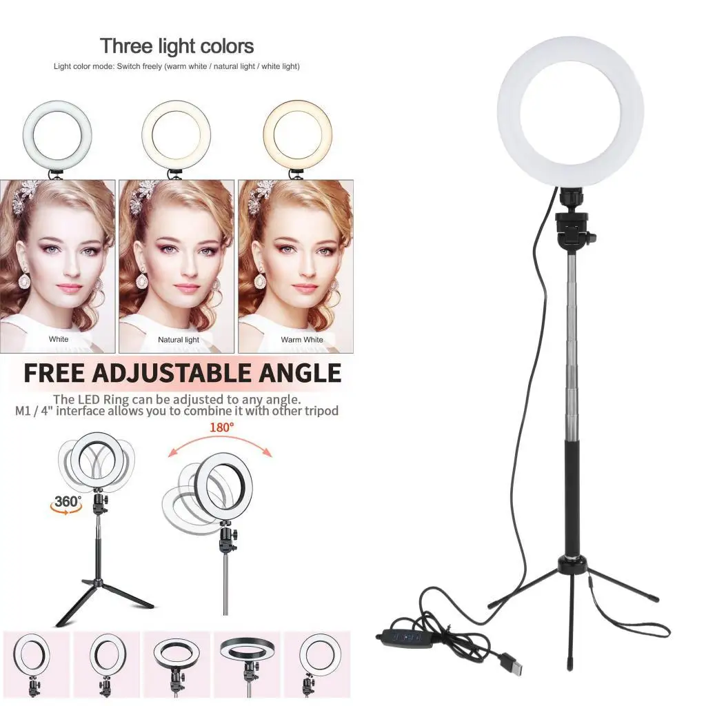 

6" LED Selfie with Tripod Stand Holder for Makeup Video,3 Modes Temperature