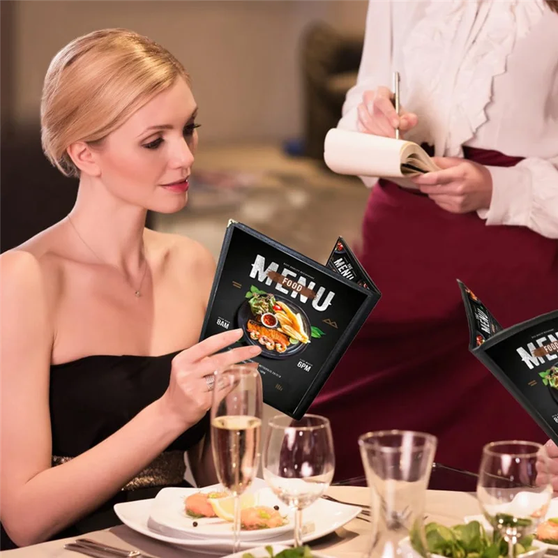 QWE-Menu Cover Porta menu ristorante da 8,5 x 11 pollici 2 pezzi 4 pagine 8 visualizzazione Manicotto menu trasparente, adatto per carta formato A4