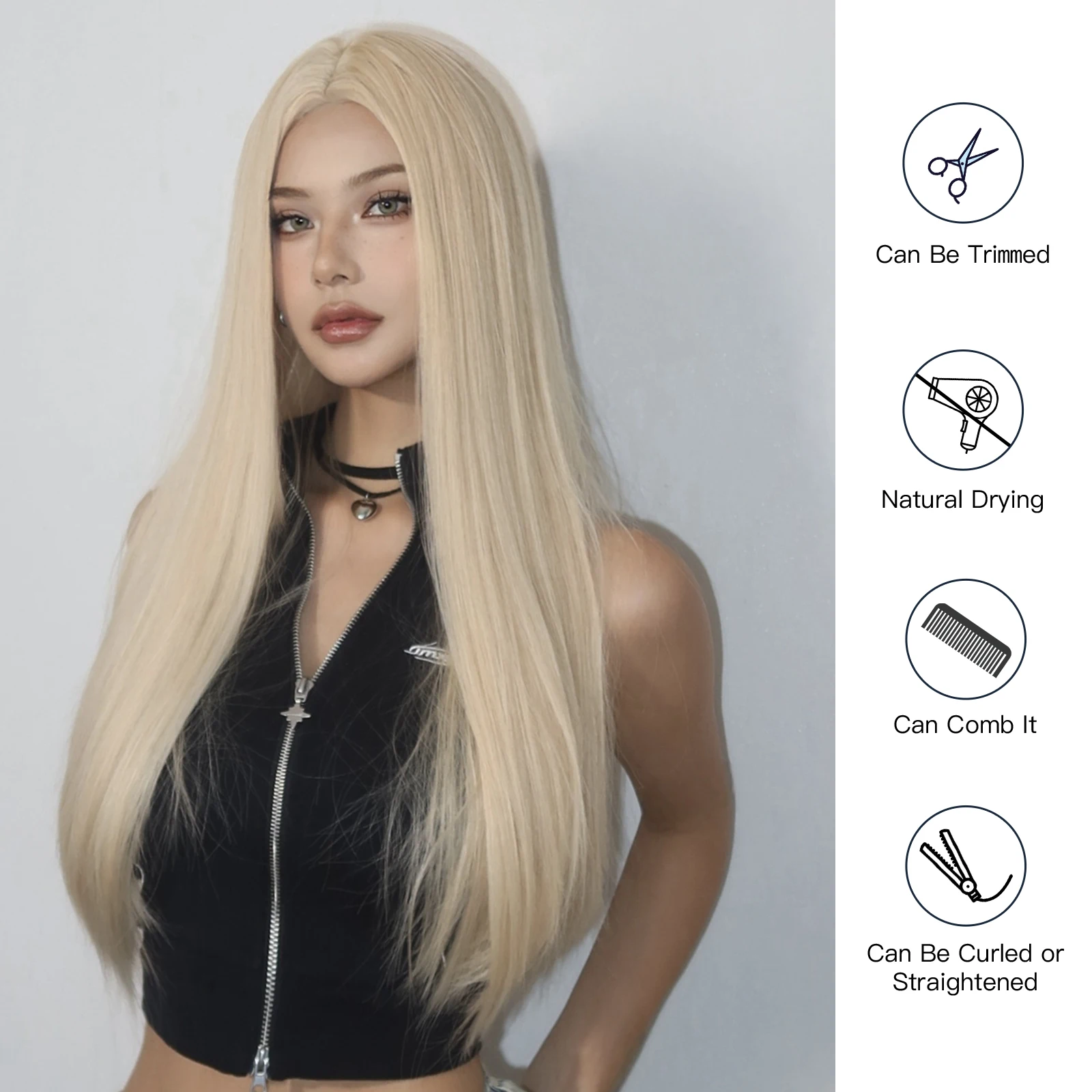 Blonde Long Straight Synthetic Wig Golden Cosplay Wigs Middle Part for Women Afro Party Lolita Daily Natural Hair Heat Resistant