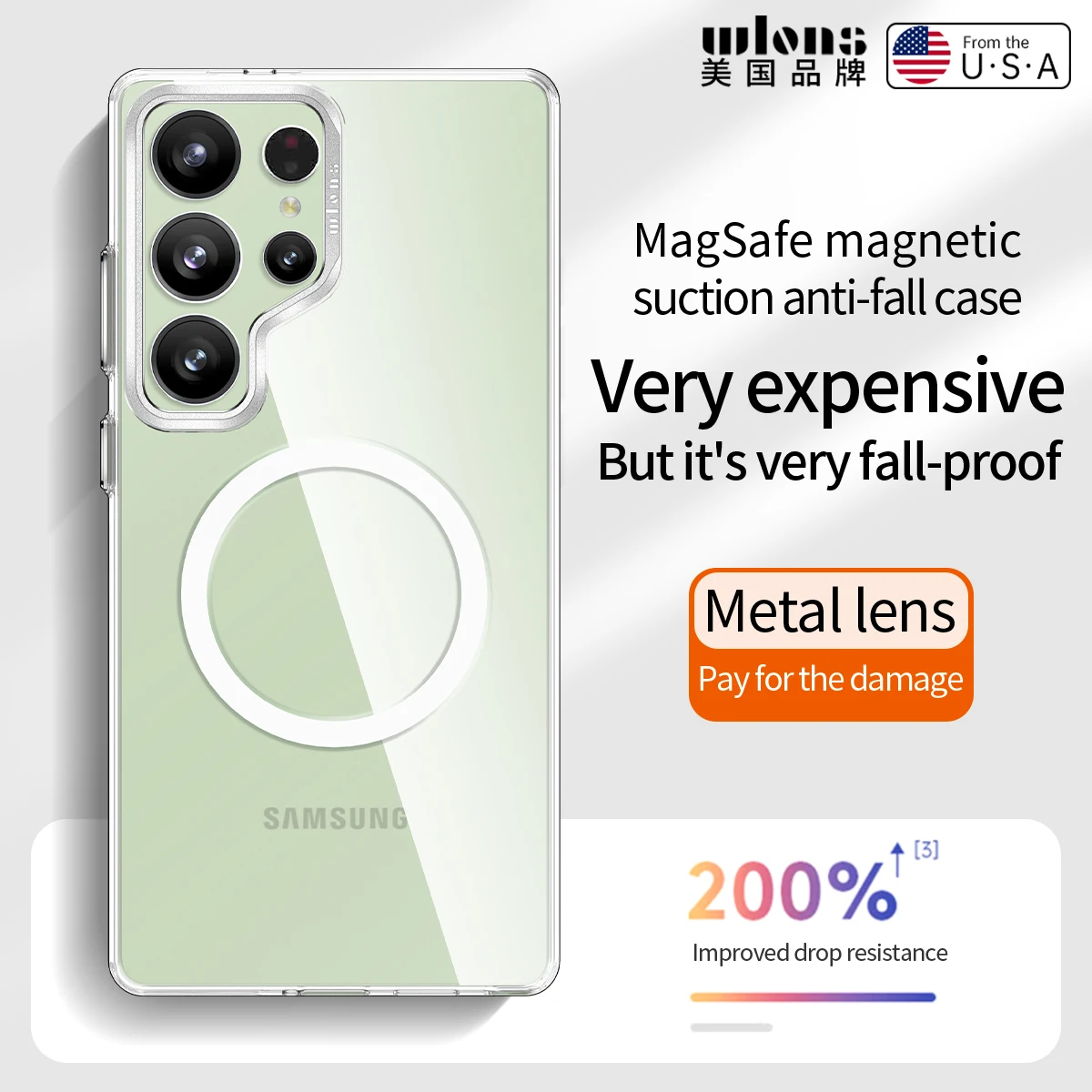 

Высококлассный противоударный чехол для ПК с жесткими металлическими линзами для Samsung Galaxy S25 S24 Ultra S24 + Plus с магнитной беспроводной зарядкой Magsafe Cover