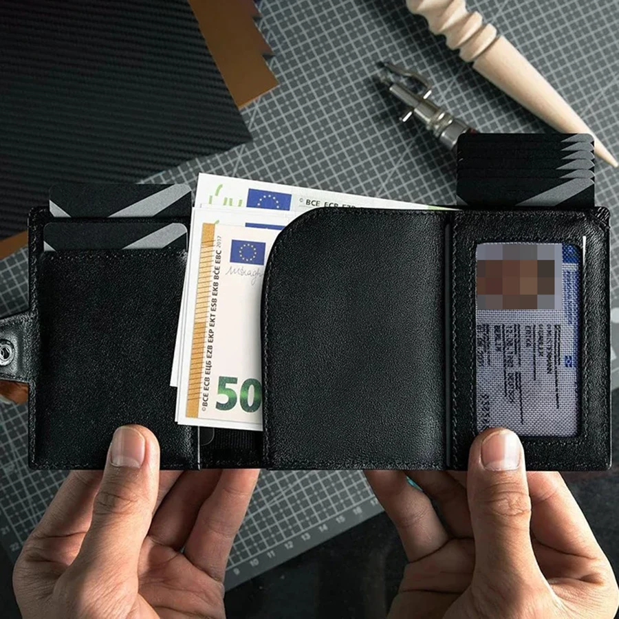 กระเป๋าสตางค์ RFID Blocking สําหรับผู้ชายพร้อมกระเป๋าใส่เหรียญ Airtag Wallet