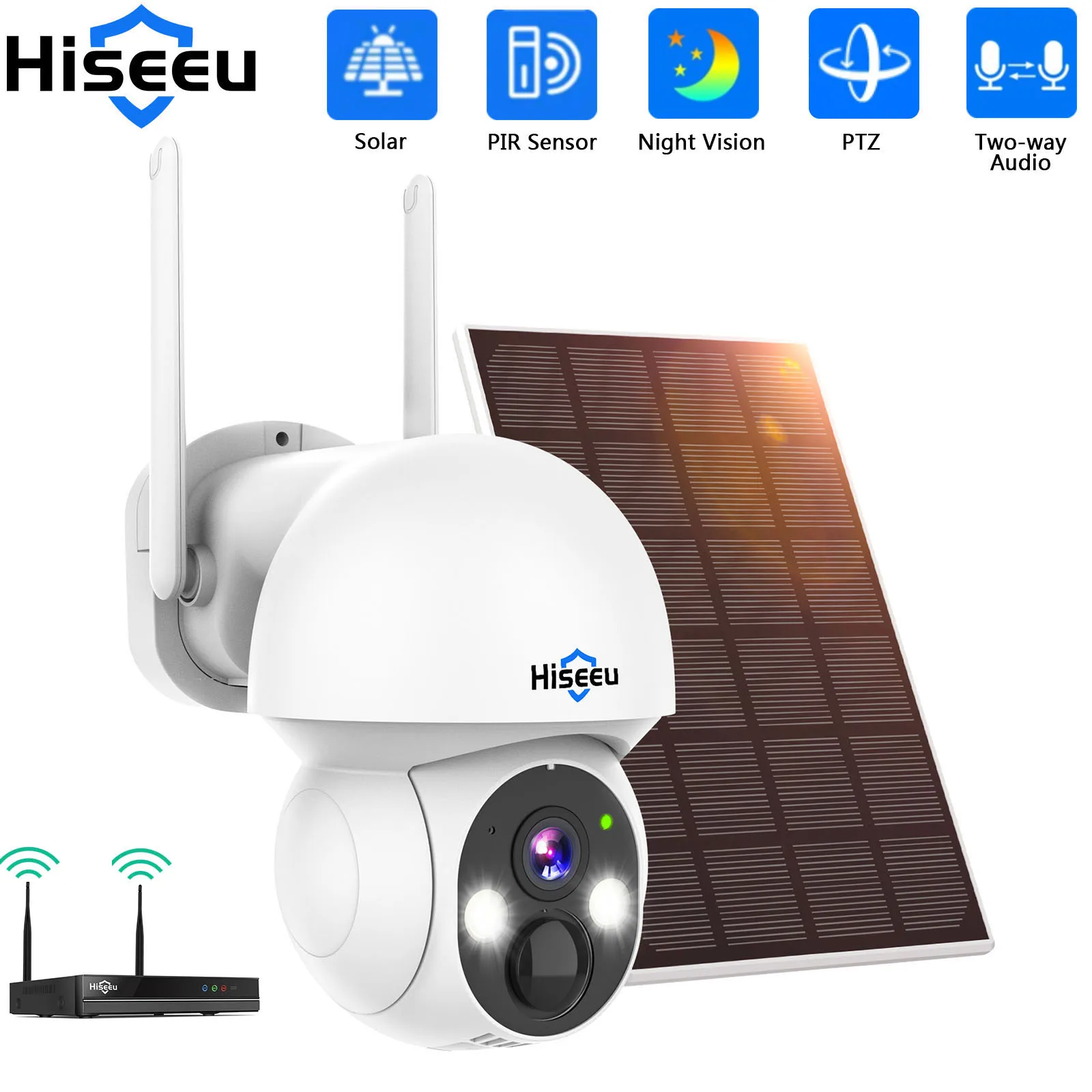 Hiseeu 2K 4MP WIFI PTZ Solar IP Camera Human Detect Night Vision P2P CCTV Surveillance Camera  for Hiseeu Wireless CCTV System