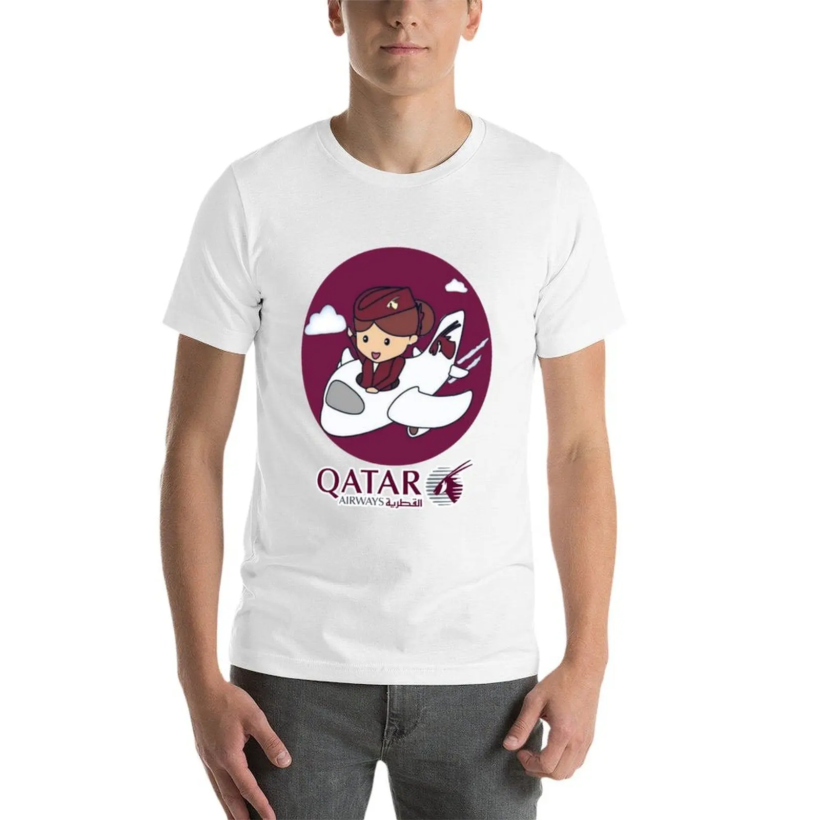 تي شيرت الخطوط الجوية القطري تي شيرت قطني أسود عادي للرجال حزمة تي شيرت للرجل 100 بالمائة قطن تي شيرت #4