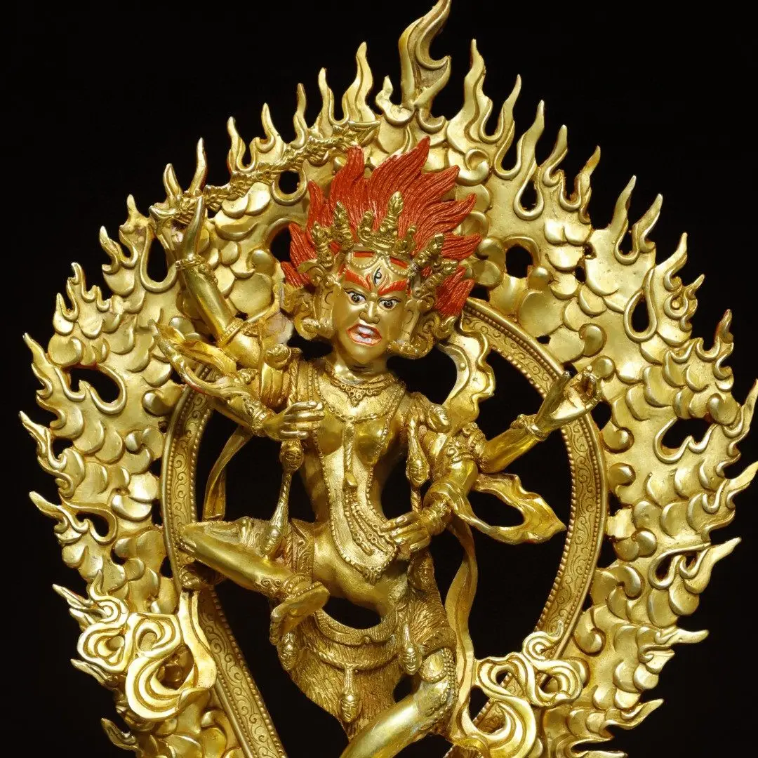 Kurukulla Dakini Tara Brass Buddha Statue Pure Copper Gilt Tibetan Home Altar Decor
