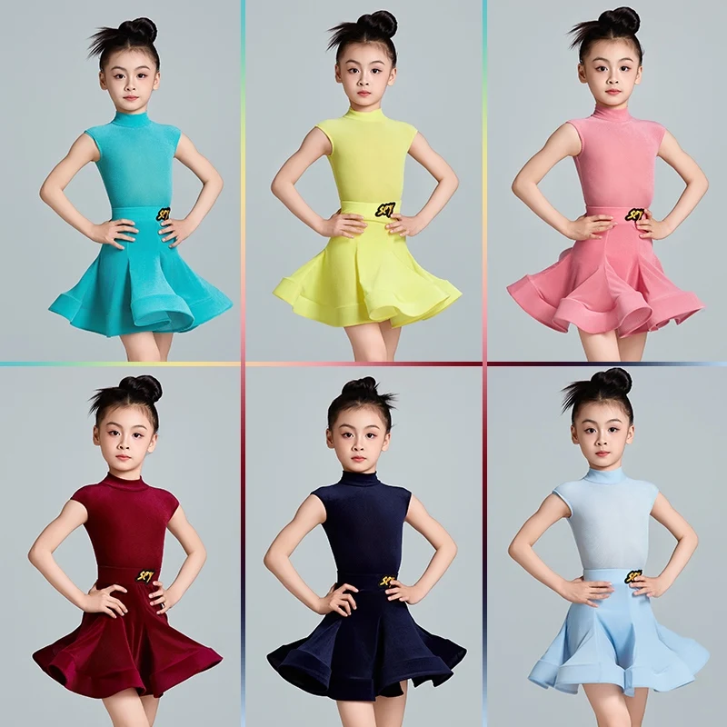 

Girls Latin Dance Competition Clothes Summer Children Professional Cha Cha Rumba Samba Dance Practice Training Dress DNV23835