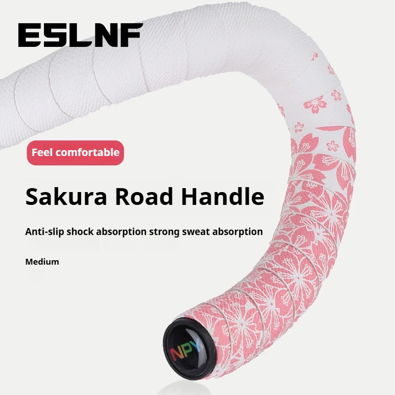 ESLNF Road Bike Handlebar Tapes Cherry Blossom Cycling Handles Wrap Shockproof Anti-slip Cycling Handle Bar Belts with Bar Plugs