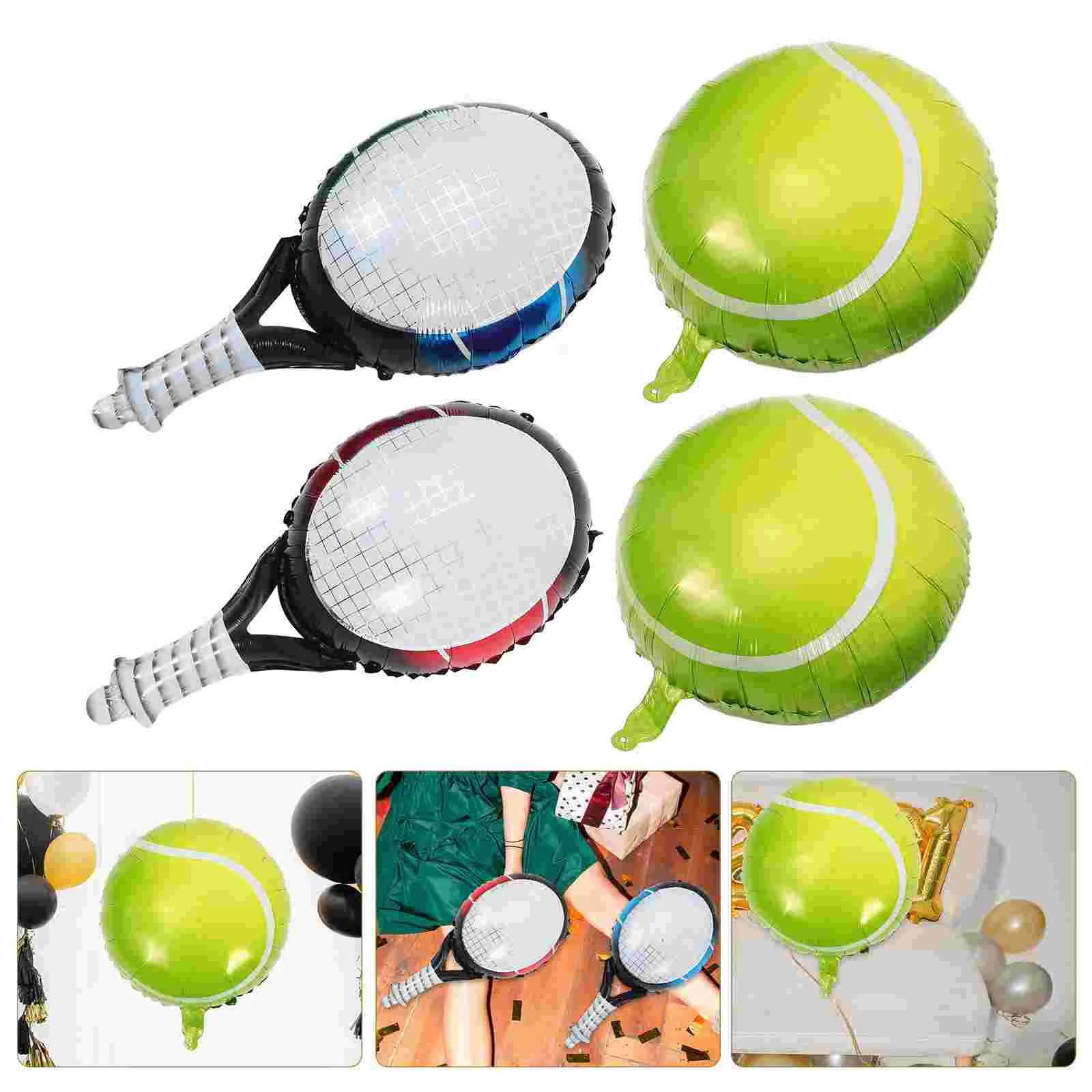 4Pcs Tennis Balloons Aluminum Foil Party Supplies Child Rackets Inflatable Birthday Accessories Sports Ball Decorations