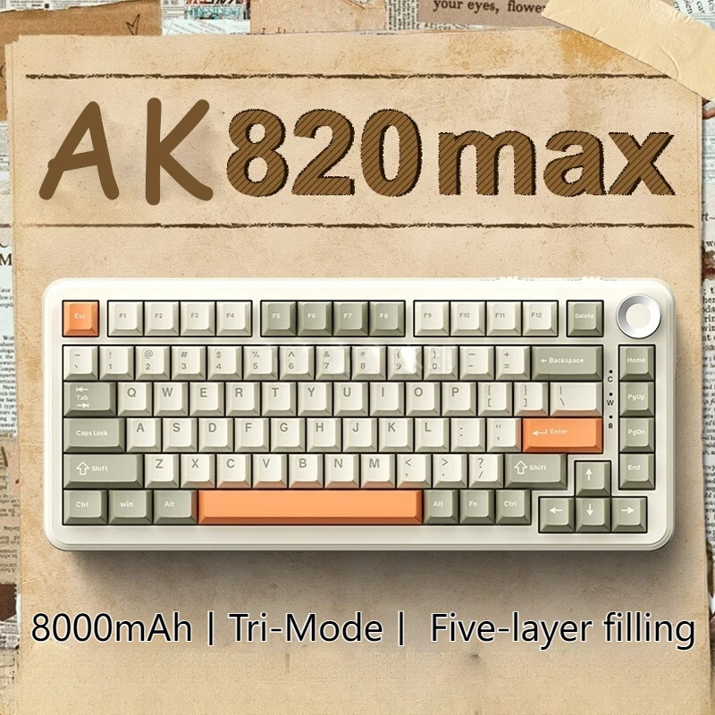 

AJAZZ AK820Max Tri Mode mechanical keyboard wireless Bluetooth side engraved esports 75 series customized wired gaming keyboard