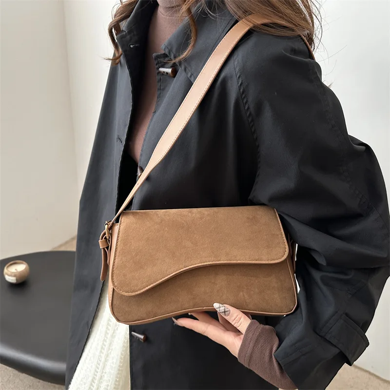 

Faux Suede Leather Women's Underarm Bags Simple Design Ladies Shoulder Bag Matte Leather Solid Color Female Purse Handbags