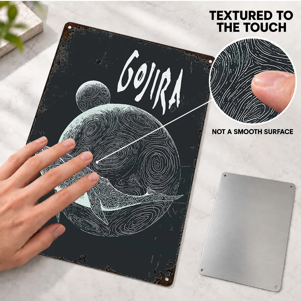 Gojira Whale And Moon Aluminum Poster Customized Metal Sign Vector Illustration Wall Art For Listening Room Music Lover Gift