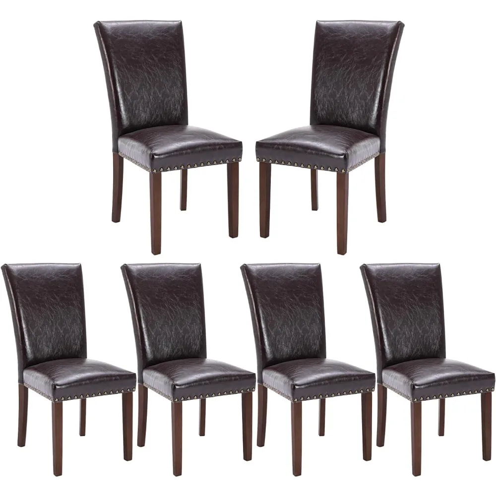 

COLAMY Upholstered Parsons Dining Chairs Set of 6, PU Leather Dining Room Kitchen Side Chair with Nailhead Trim and Wood Legs