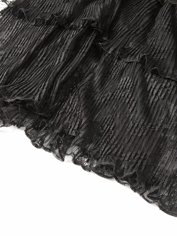 DSFACAIRI Vestido feminino de renda vintage, gola única, mangas largas, renda, babados, em camadas, moda outono