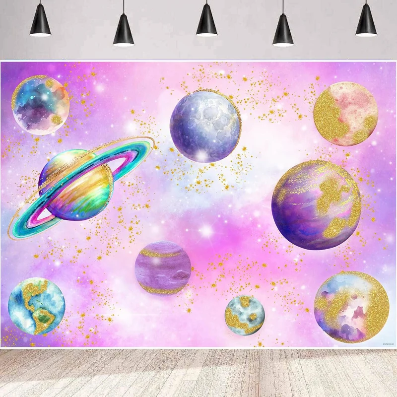 Galaxy Birthday Photography Backdrop Outer Space Theme Party Decor For Girls Out Of the World Background Solar System Banner