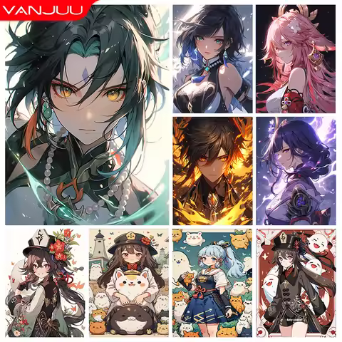 5D DIY Diamond Painting Kit Genshin-Impact Hu Tao Diamond Embroidery Xiao Full Diamond Mosaic Art Rhinestone Home Decor Pictures