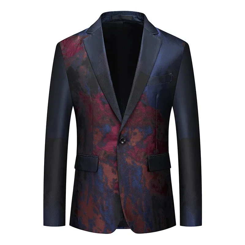 

Slim Fit Men's Suit Jacket, Single Button V-Neck Dress Jacket, Jacquard Fabric Top, Sports Jacket, Asian Size M-6XL