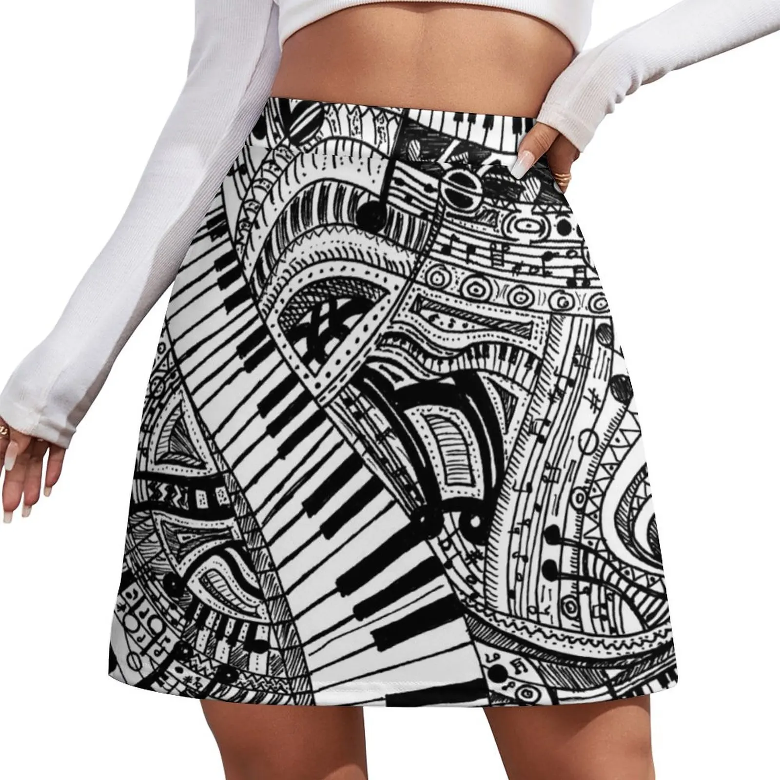 Classical music doodle with piano keyboard Mini Skirt Female dress kawaii skirt Women's summer skirts Mini Skirt