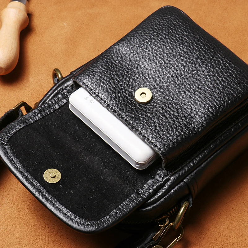 GURO Men's Genuine Leather Shoulder Bag High Quality Top Layer Cowhide Mobile Phone bag Trendy Lightweight Small Crossbody Bags