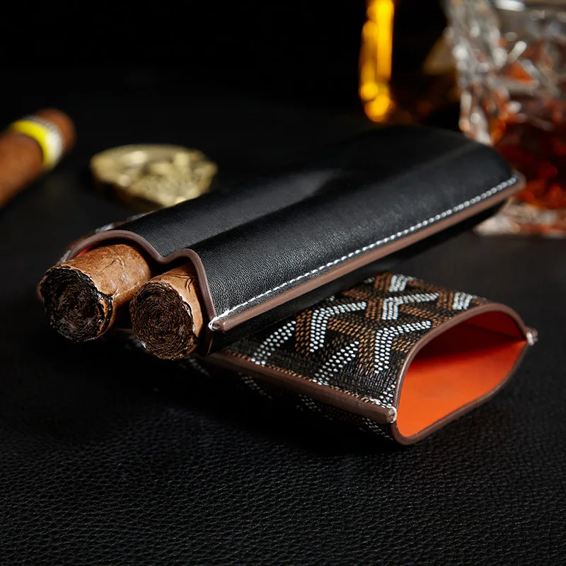 Portable Cigar Leather Case Box, Gift Box, Support Custom Pattern, Cigarette Tobacco Tool Accessories, Humidor, 2CT