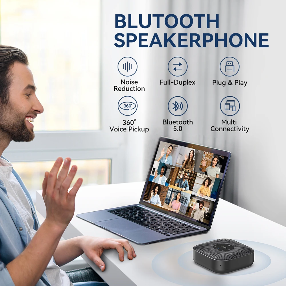 EMEET Kabelloser Konferenzlautsprecher 360 ° Sprachbesprechungsmikrofon mit 4 Geräuschunterdrückungsmikrofonen Bluetooth-Freisprecheinrichtung für das Büro – Detail 2
