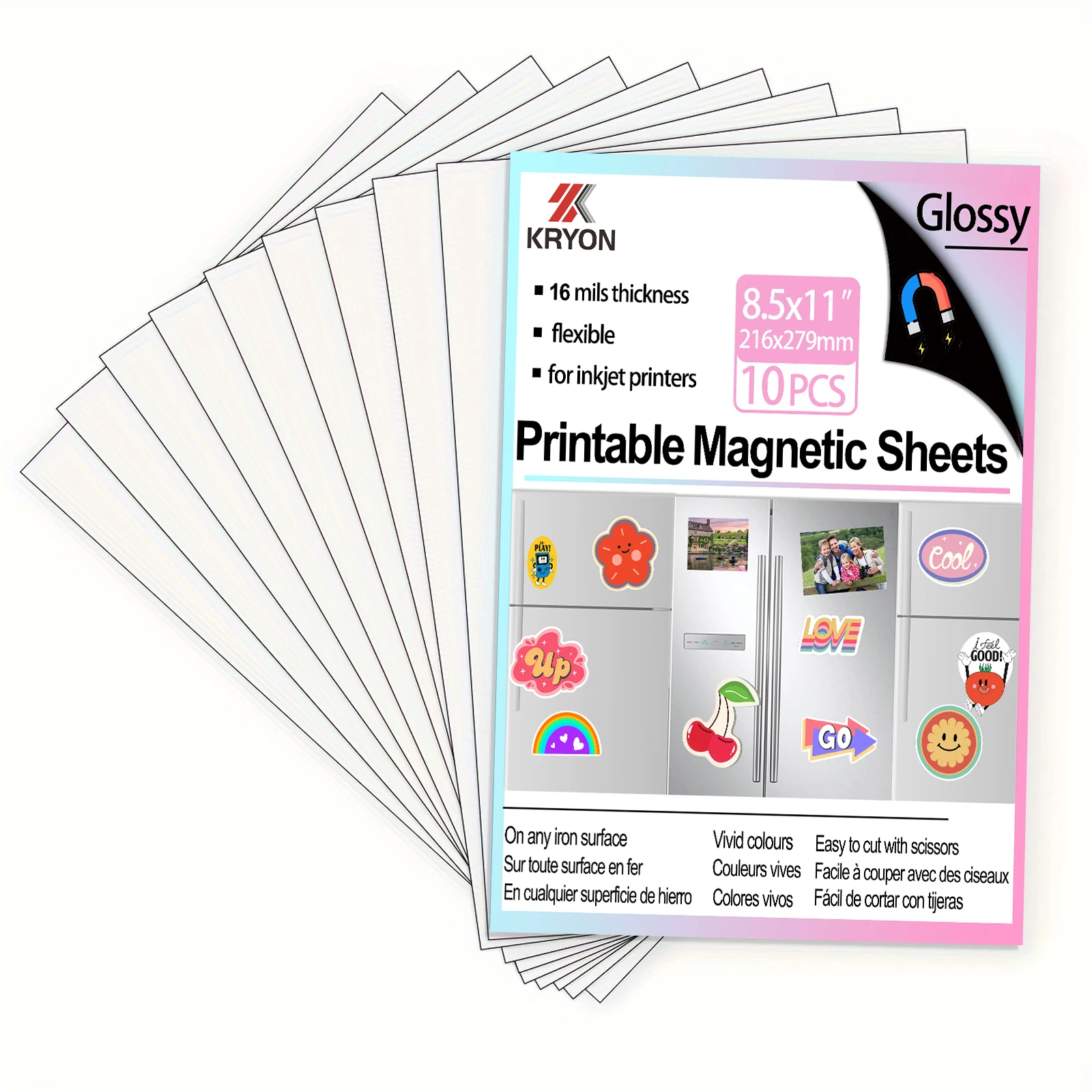 KRYON 10 PCS 8.5x11 inch 216x279mm Glossy Printable Magnetic sheets 16 mils thickness Magnet Photo Paper for Inkjet Printers