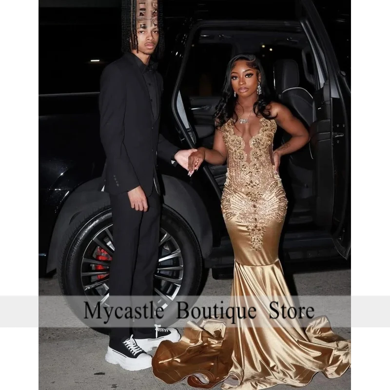 فستان حورية البحر اللامع المخصص بحورية البحر للحفلات الراقصة 2026 للفتيات باللون الأسود الماسي والكريستال المطرز كيب فستان رسمي لحفلات أعياد الميلاد #4