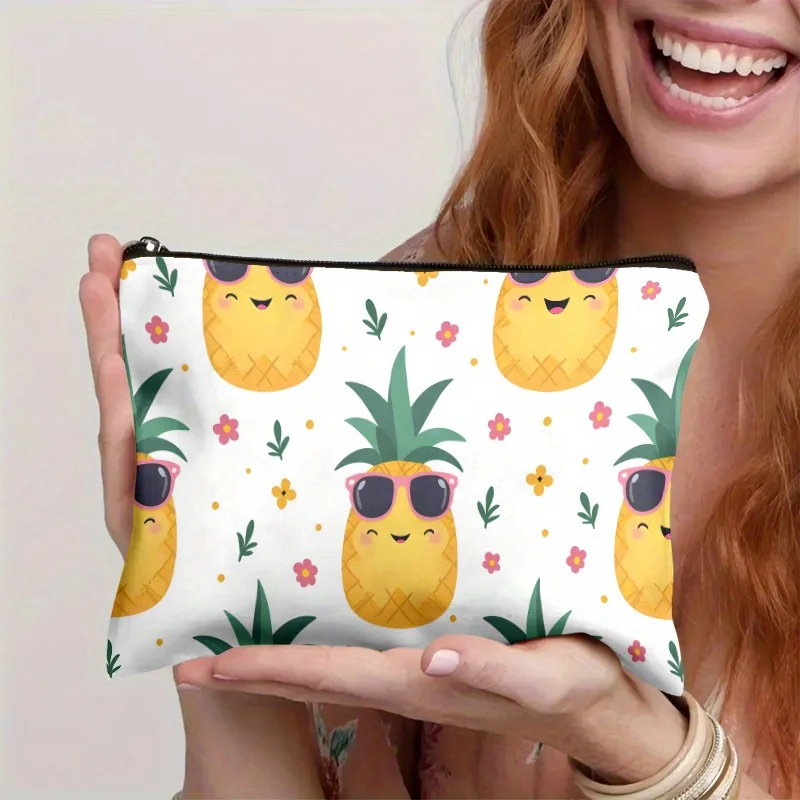 

A Pineapple Wearing Sunglasses Cosmetic Bag - Cute Multifunctional Zipper Pouch For Women, Jewelry Storage Bag