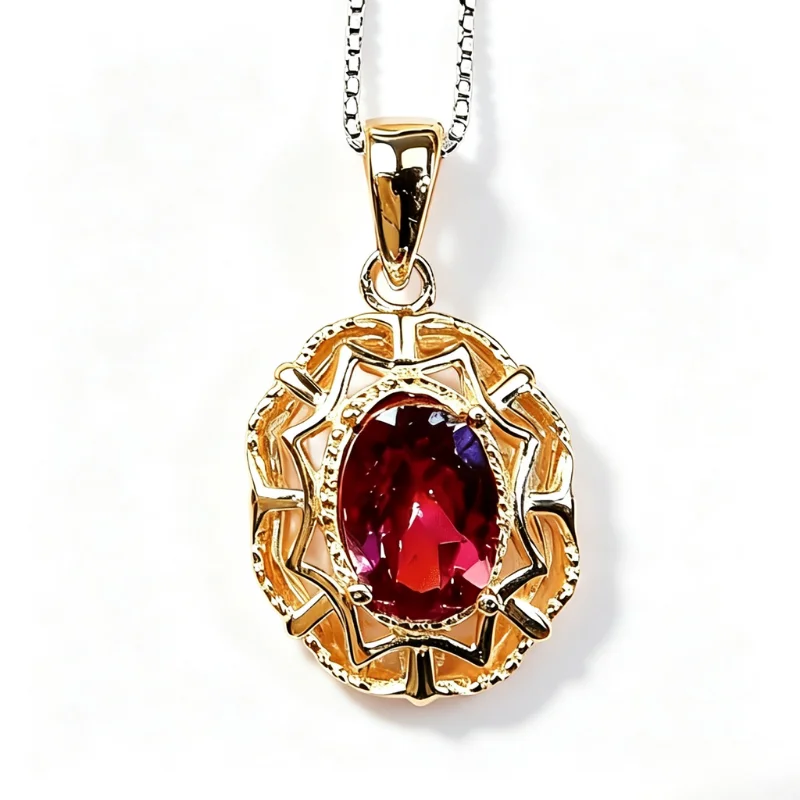 1pce 5×7mm Natural Garnet S925 Sterling Silver Necklace | Fiery Radiance | Art Deco | Halloween, Thanksgiving, Christmas Gifts