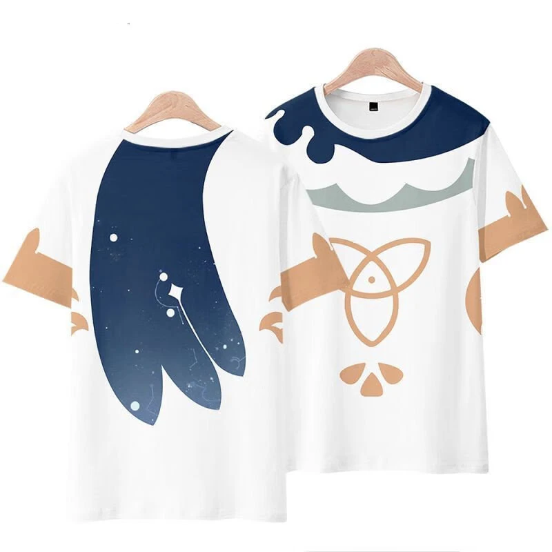 Popular Game Genshin Impact T-shirt Cute 3D Paimon Print Unisex Short Sleeve t shirts Harajuku Crew Neck Top New Summer Clothing