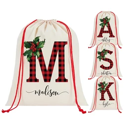 Personalized custom Name & Initial stocking santa sack kid boy girl merry Christmas Eve holiday present Toy gift bag Xmas box