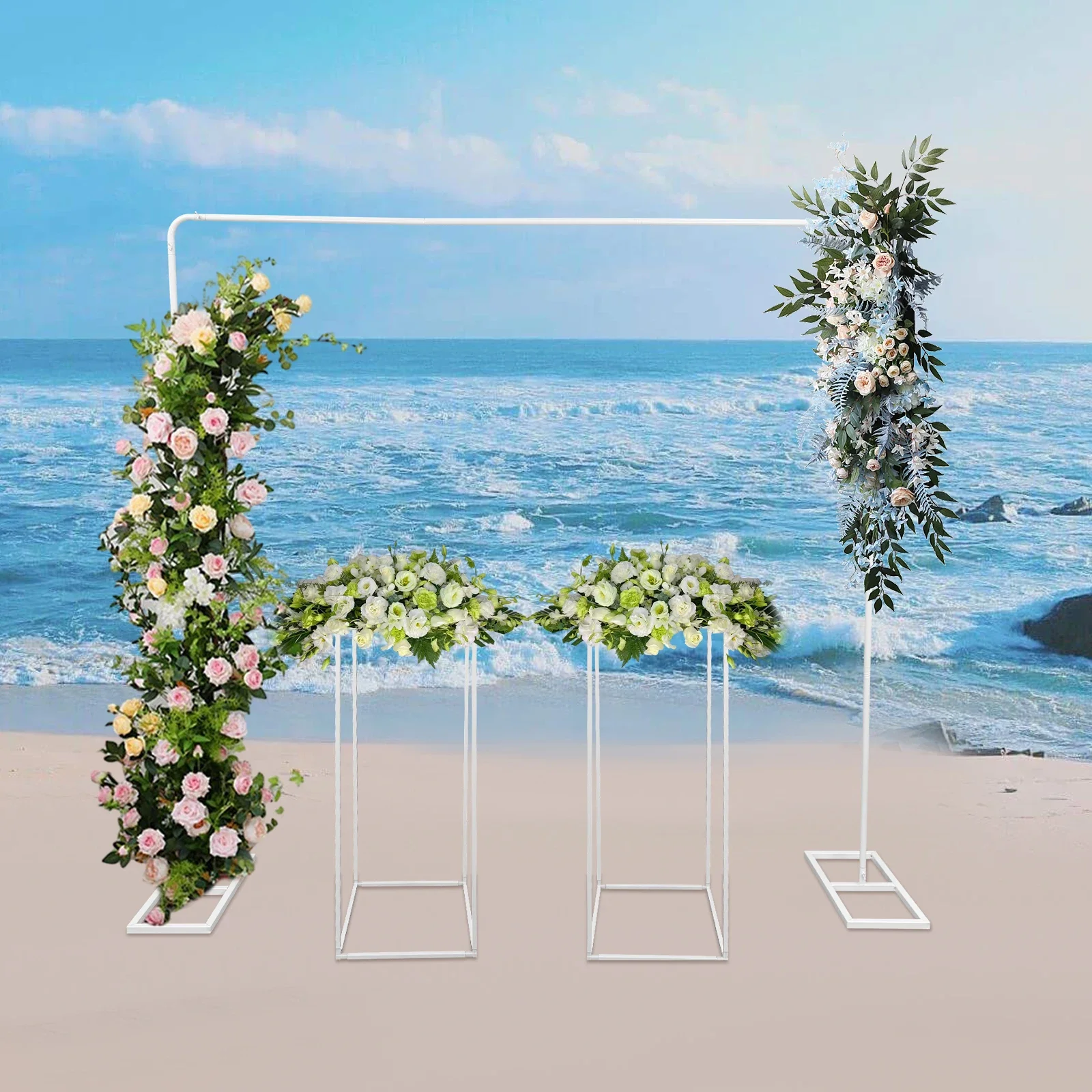 

Большая подставка для свадебных шаров размером 2x2 м с 2 квадратными подставками для цветов, белая рамка для фона, современный напольный декор для дня рождения