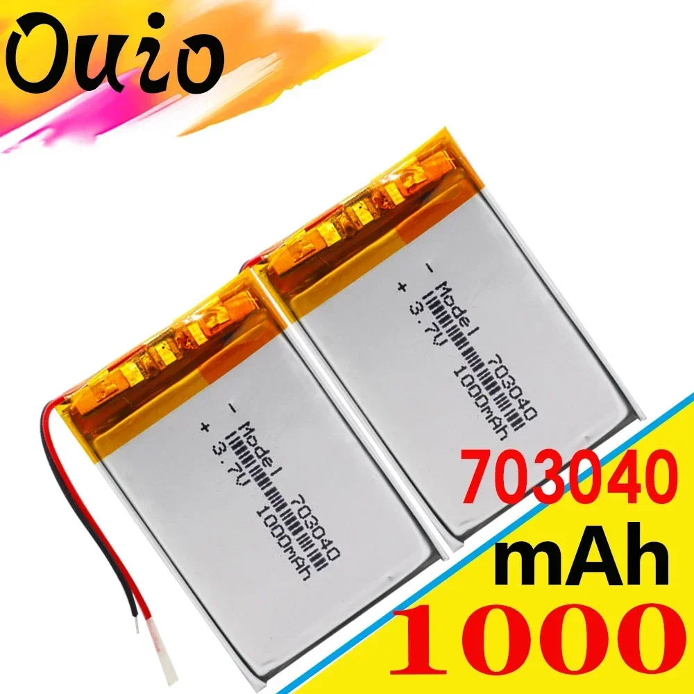 2pcs 3.7v 1000mAh Li-po Battery 703040 Rechargeable Lithium Batteries For LED Light MP3 MP4 Cell Phone DVD Laptop Power Bank