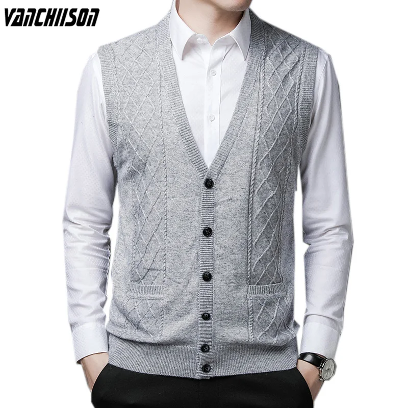 

Men 50% Wool Vest Sleeveless Knit Soft Buttons Down Twisted Basic Sweater Cardigan for Autumn Winter Smart Casual 00452