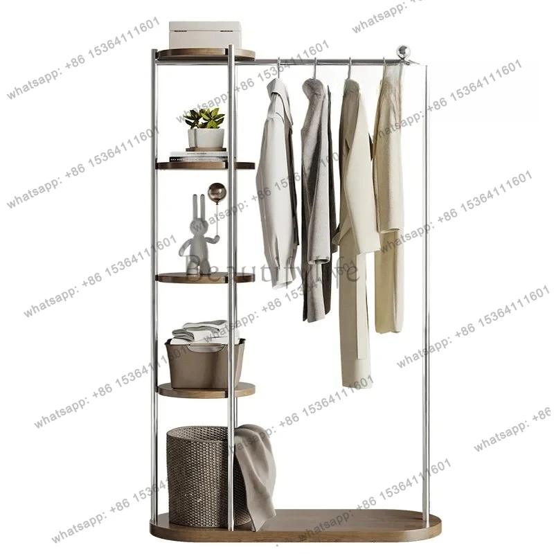 

Nordic wood color bedroom coat rack advanced hanging clothes storage multi-functional indoor drying hanging clothing rack