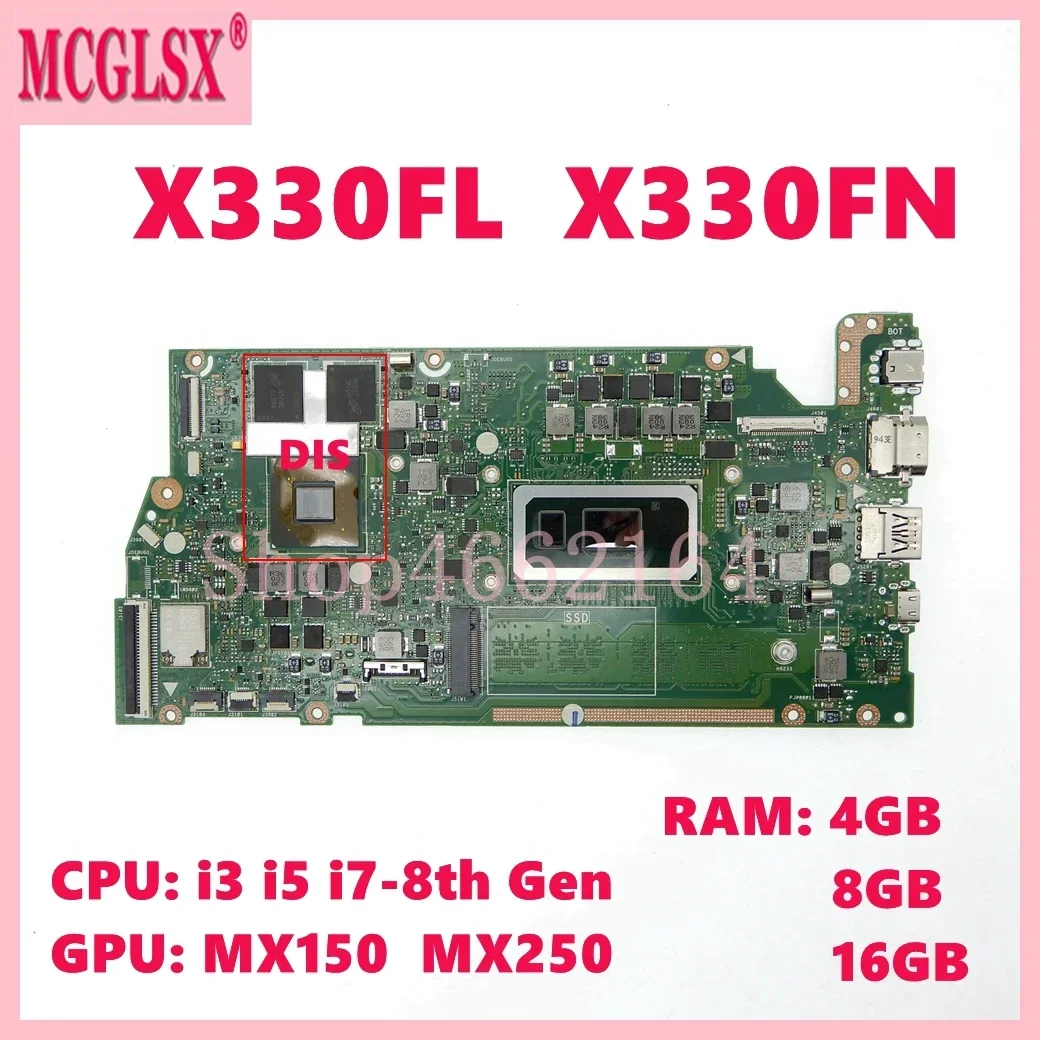 X330FL i3/i5/i7-8th Gen CPU 4GB/8GB/16GB-RAM Laptop Motherboard For Asus X330FA X330FN X330FL S330F I330F K330F V330F Mainboard