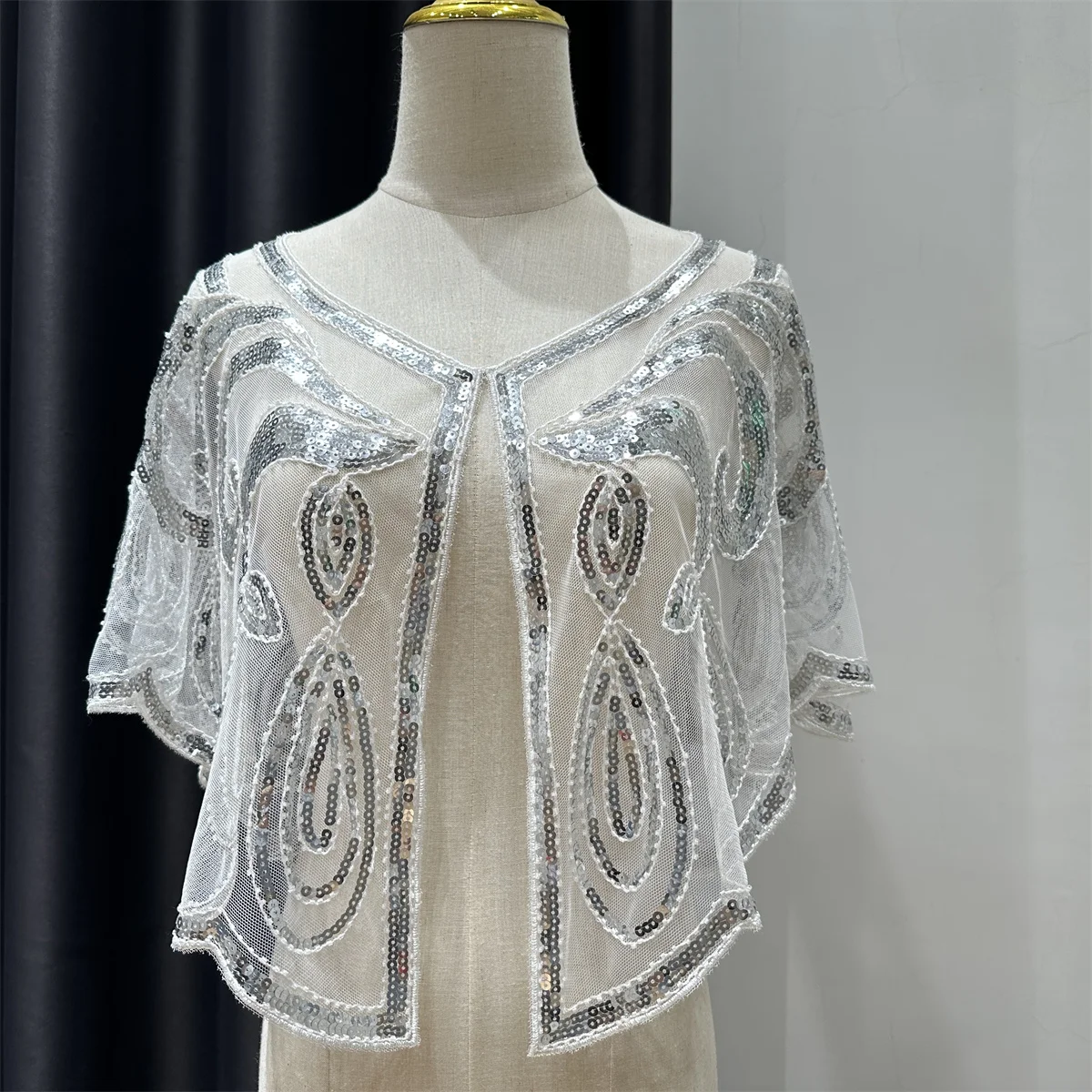 1920s Vintage Sequin Embroidered Flapper Shawl Thin Breathable Pullover Elegant Style Dress Matching Short Shawl For Women Party