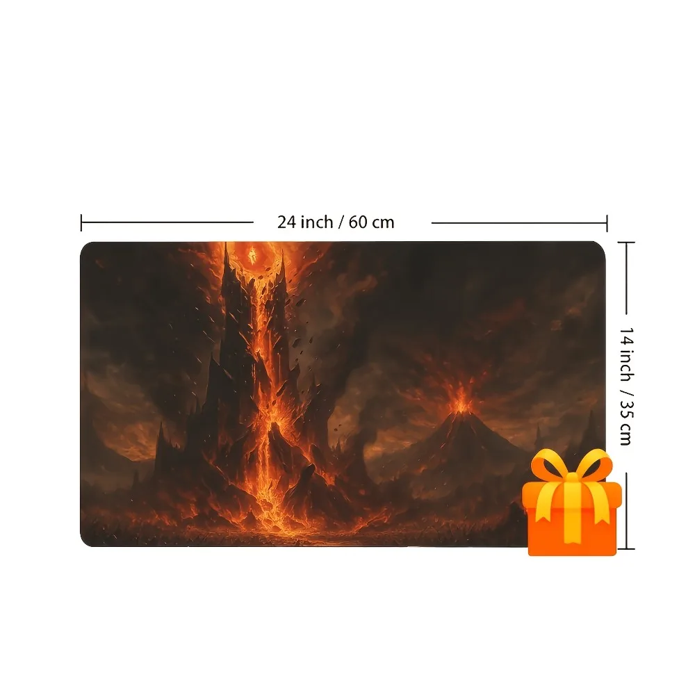 Intense volcanic eruption landscape game mat, card game mat, compatible with collectible card games and tabletop games, game