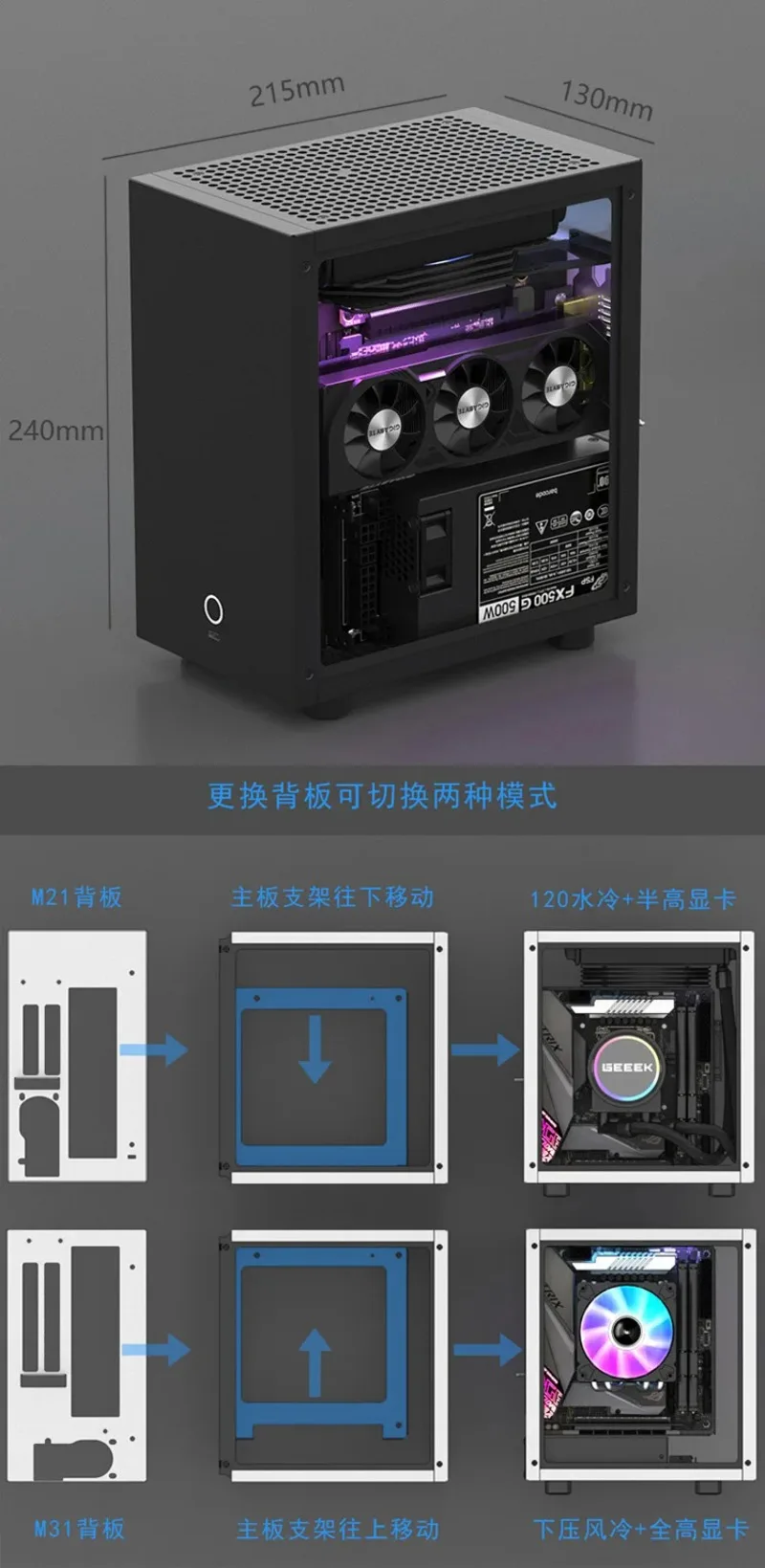 M21M31 itx chassis 120 water-cooled, half-height graphics card, small 1U power supply