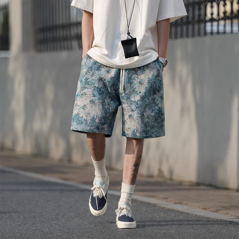 

American Vintage Floral Print Shorts Men Streetwear Fashion Beach Shorts New Summer Casual Loose Knee Length Pants for Men