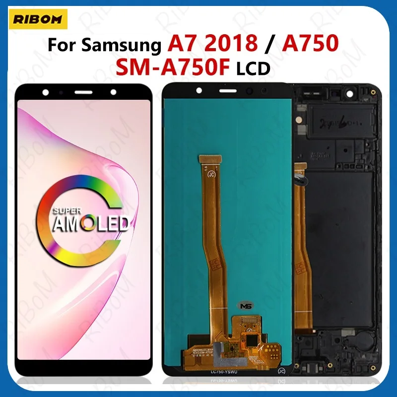 New Super AMOLED For Samsung Galaxy A750 LCD Touch Screen Digitizer For Samsung A750F A7 2018 LCD Display Replacement Parts